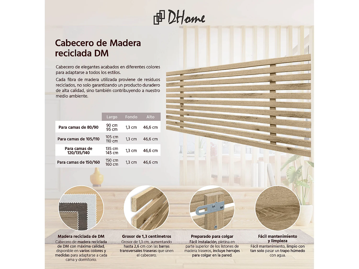 DHOME Kopfteil aus recyceltem Holz, Dm, vertikaler Palettenstil, 90 x 46 cm, Betten 80/90 – Marmor-Finish