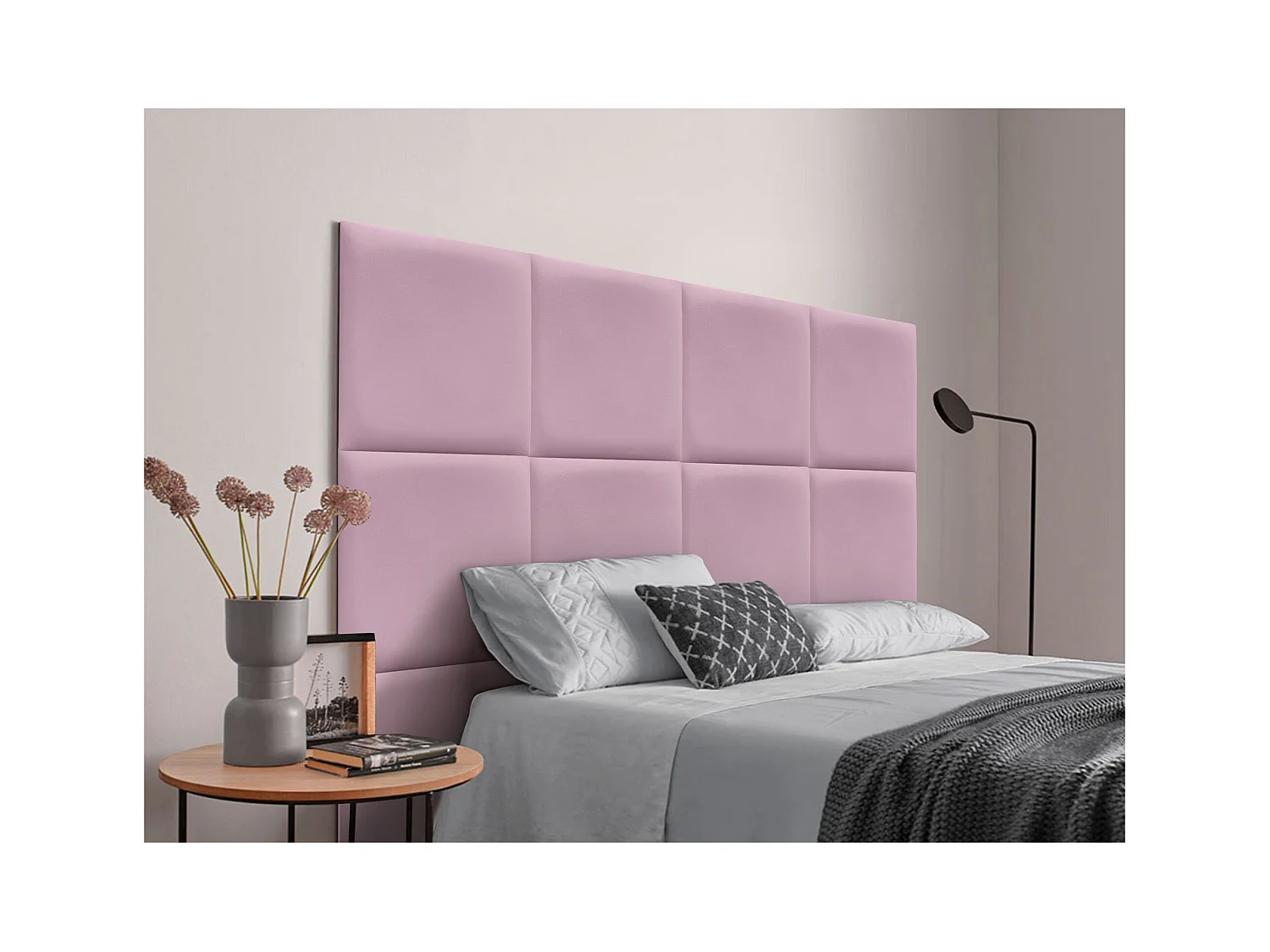 DHOME Tête de lit capitonnée en similicuir de qualité supérieure composée de panneaux autocollants interchangeables  (rose, 220 cm)