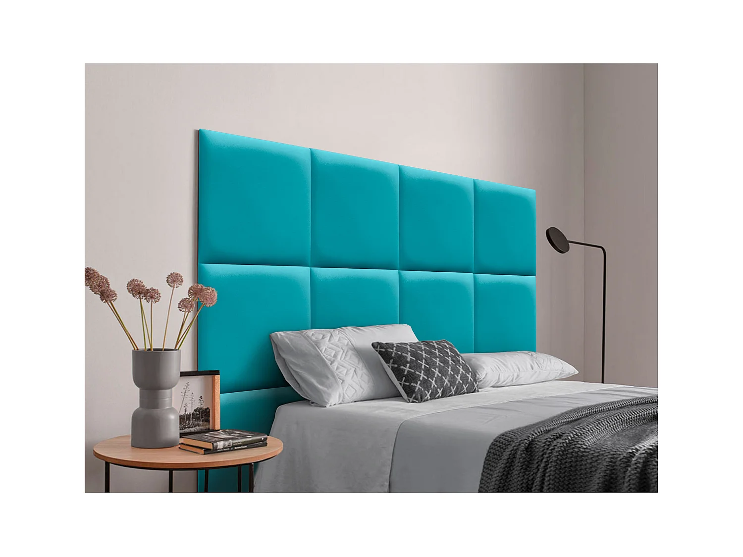 DHOME Tête de lit capitonnée en similicuir de qualité supérieure composée de panneaux autocollants interchangeables  (turquoise, 180 cm)