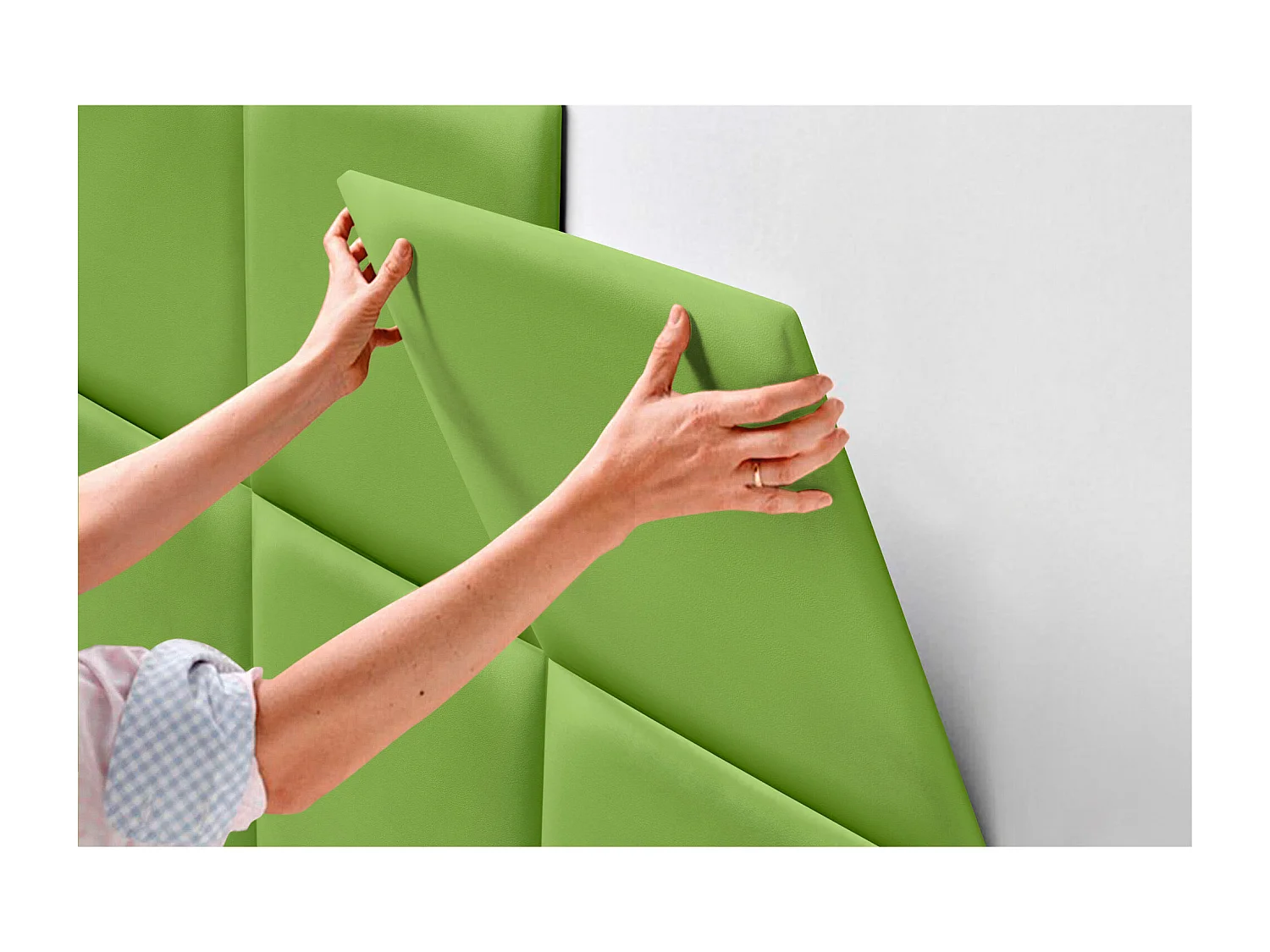 DHOME Premium-Kopfteil mit Kunstlederbezug, aus austauschbaren, selbstklebenden Paneelen, luxuriös gepolstertes Schlafzimmer (grün, 150 cm)