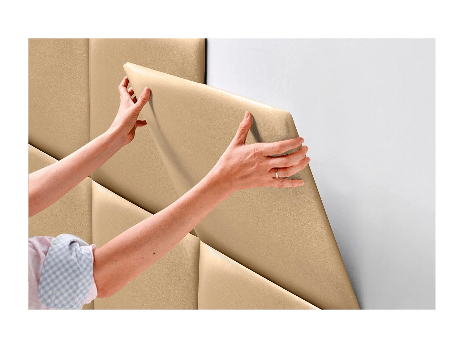 DHOME Premium-Kopfteil mit Kunstlederbezug, aus austauschbaren, selbstklebenden Paneelen, luxuriös gepolstertes Schlafzimmer (Champagner, 180 cm)