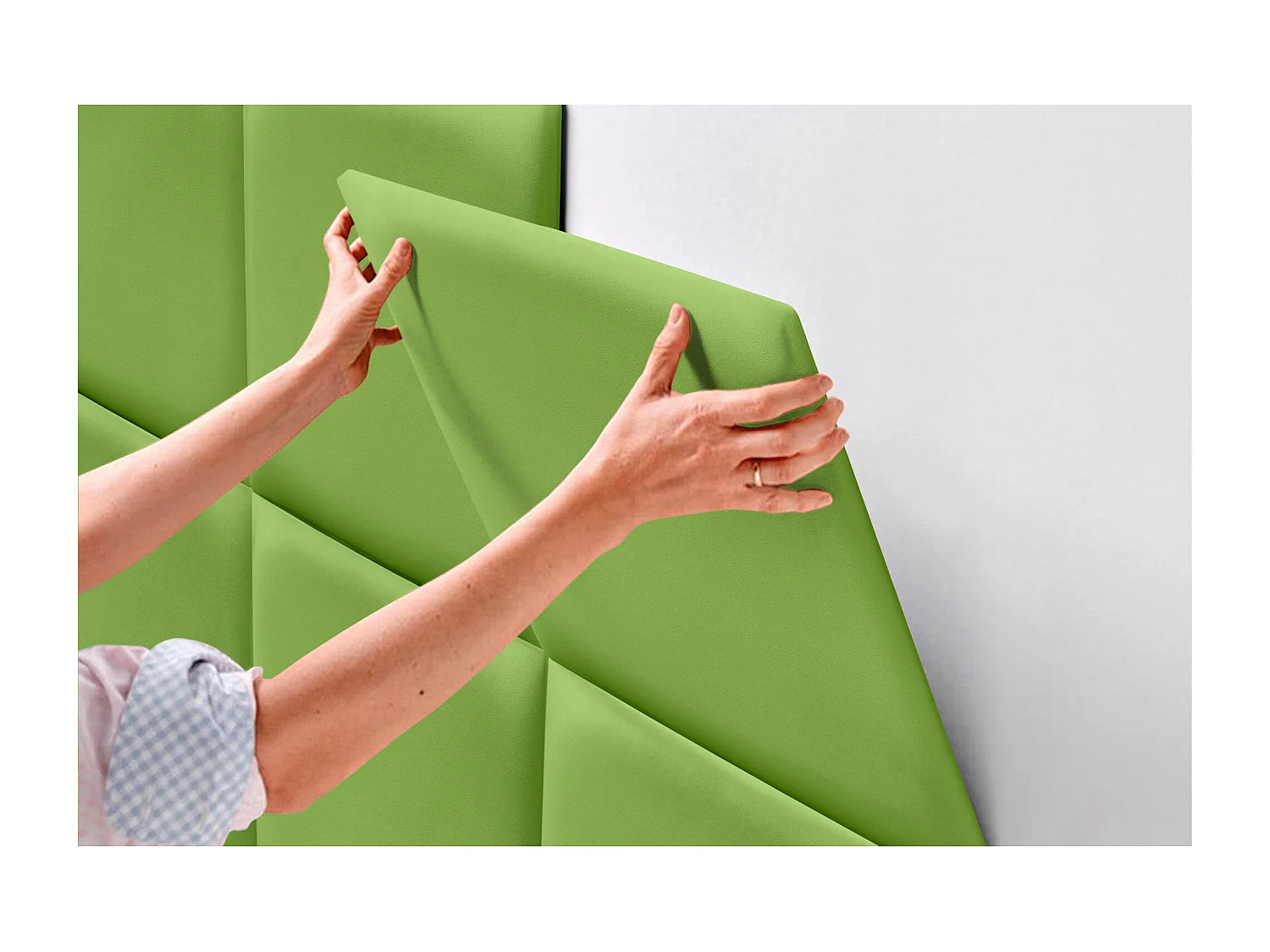 DHOME Premium-Kopfteil mit Kunstlederbezug, aus austauschbaren, selbstklebenden Paneelen, luxuriös gepolstertes Schlafzimmer (grün, 140 cm)