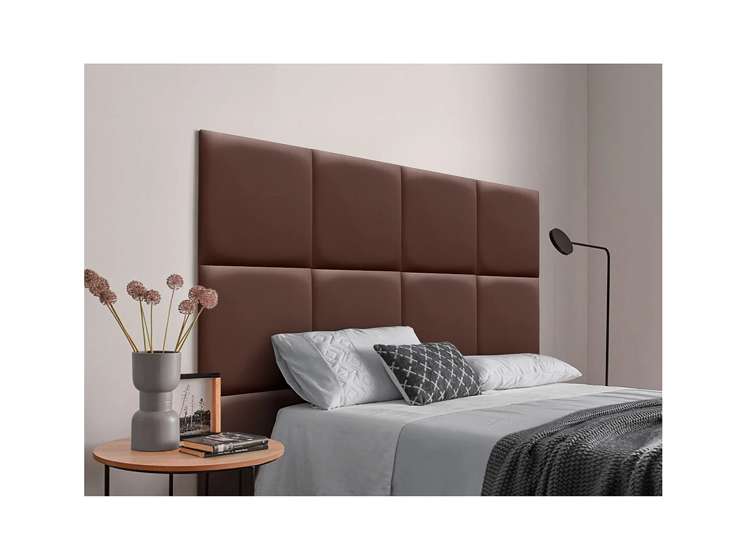 DHOME Tête de lit capitonnée en similicuir de qualité supérieure composée de panneaux autocollants interchangeables  (chocolat, 90 cm)