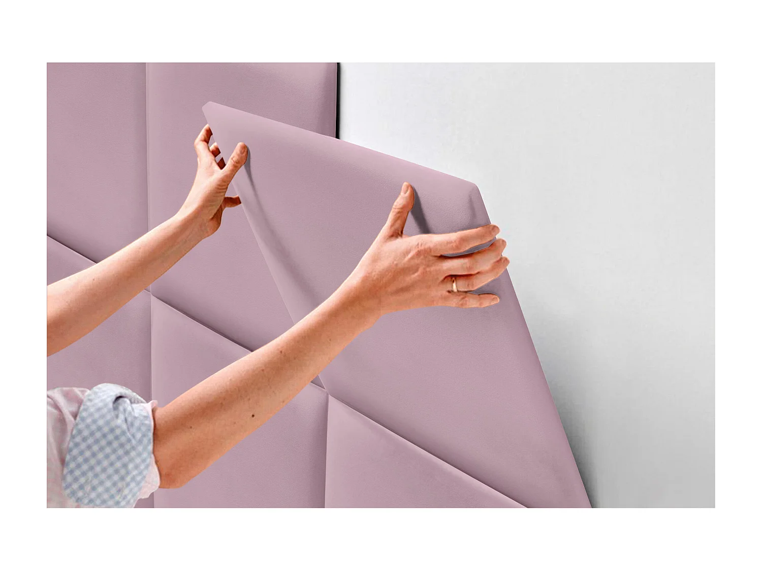 DHOME Tête de lit capitonnée en similicuir de qualité supérieure composée de panneaux autocollants interchangeables  (rose, 180 cm)