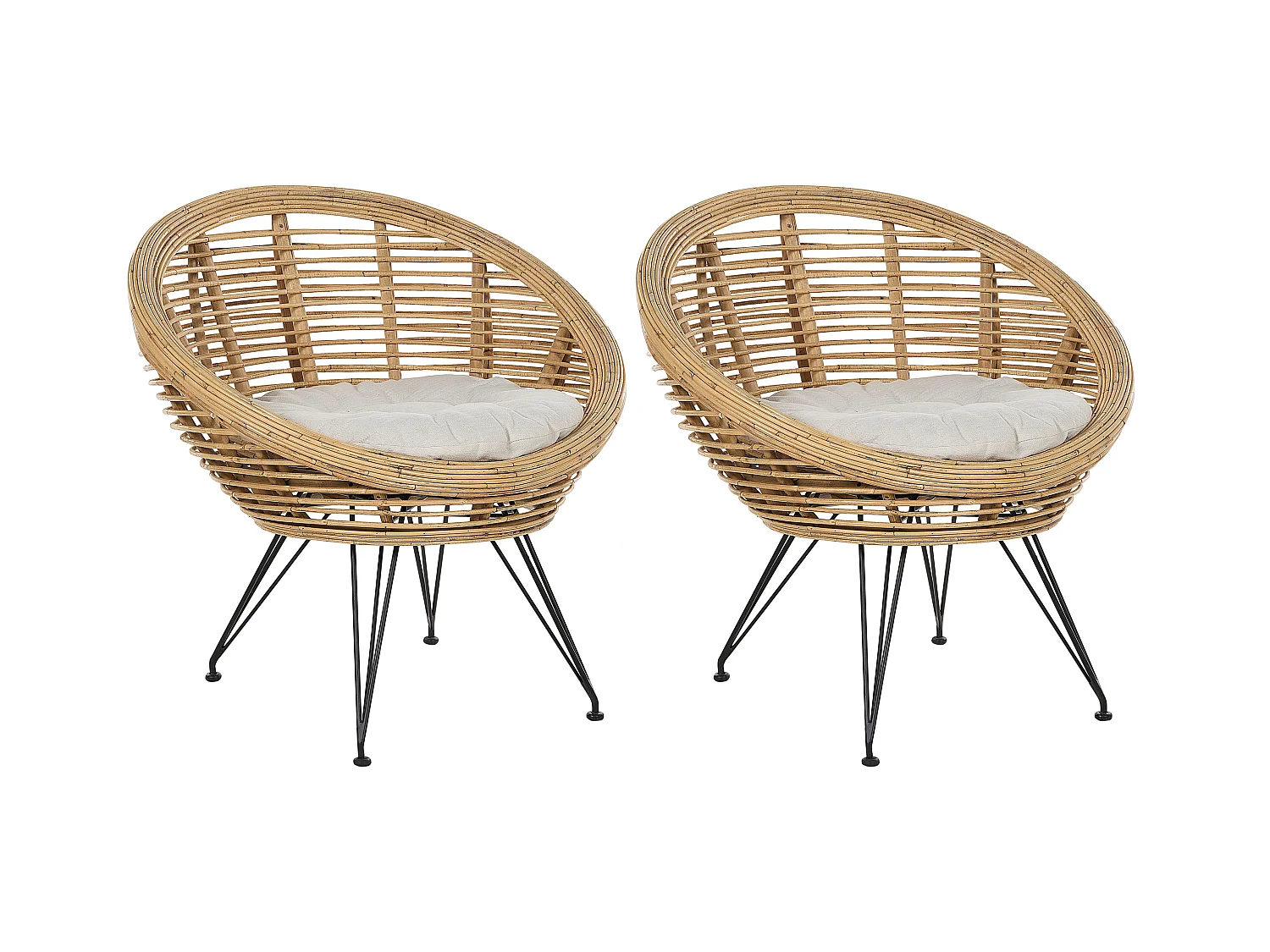 Lot de 2 chaises de jardin avec coussins MARATEA Rotin Naturel