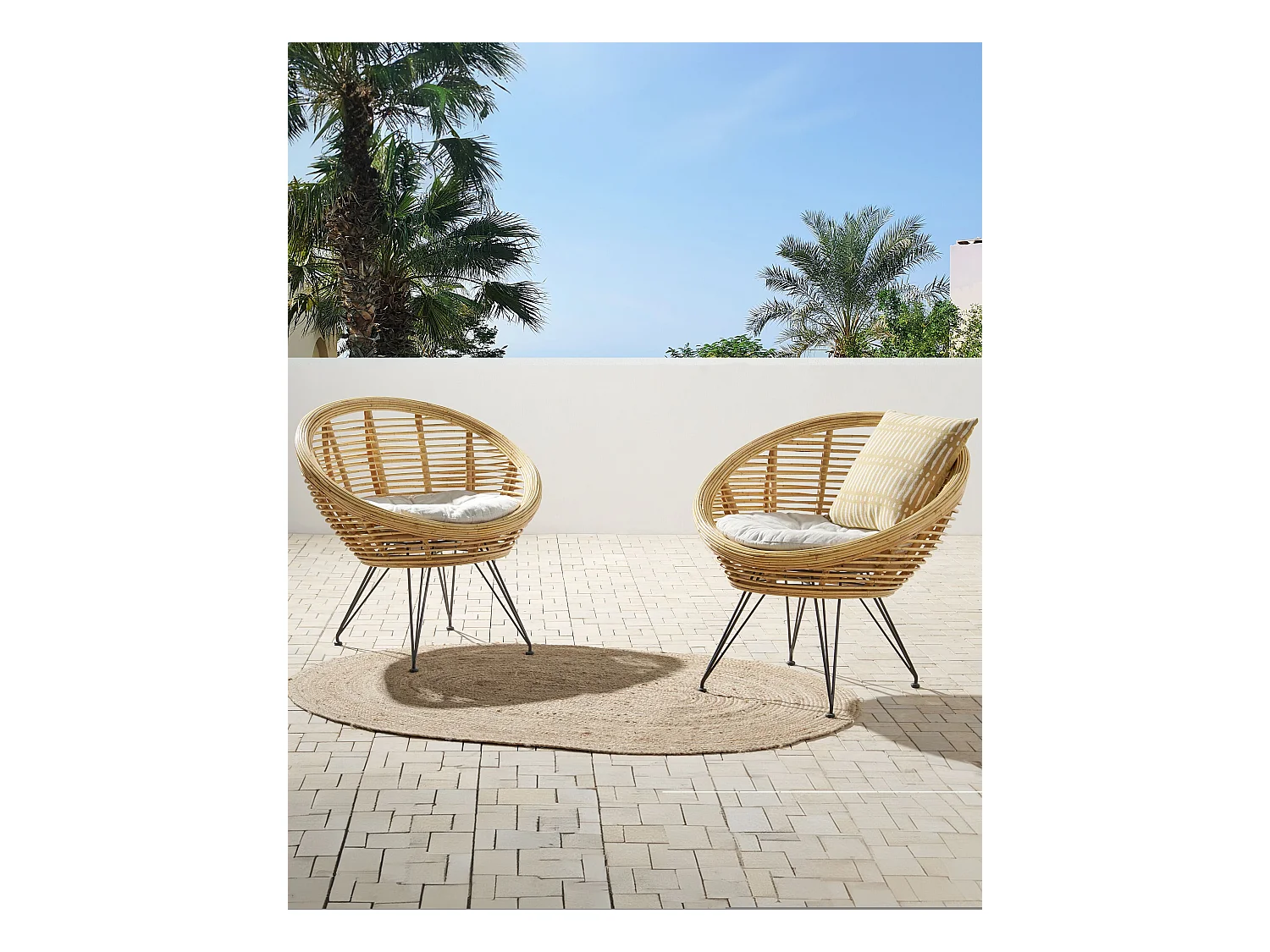 Lot de 2 chaises de jardin avec coussins MARATEA Rotin Naturel