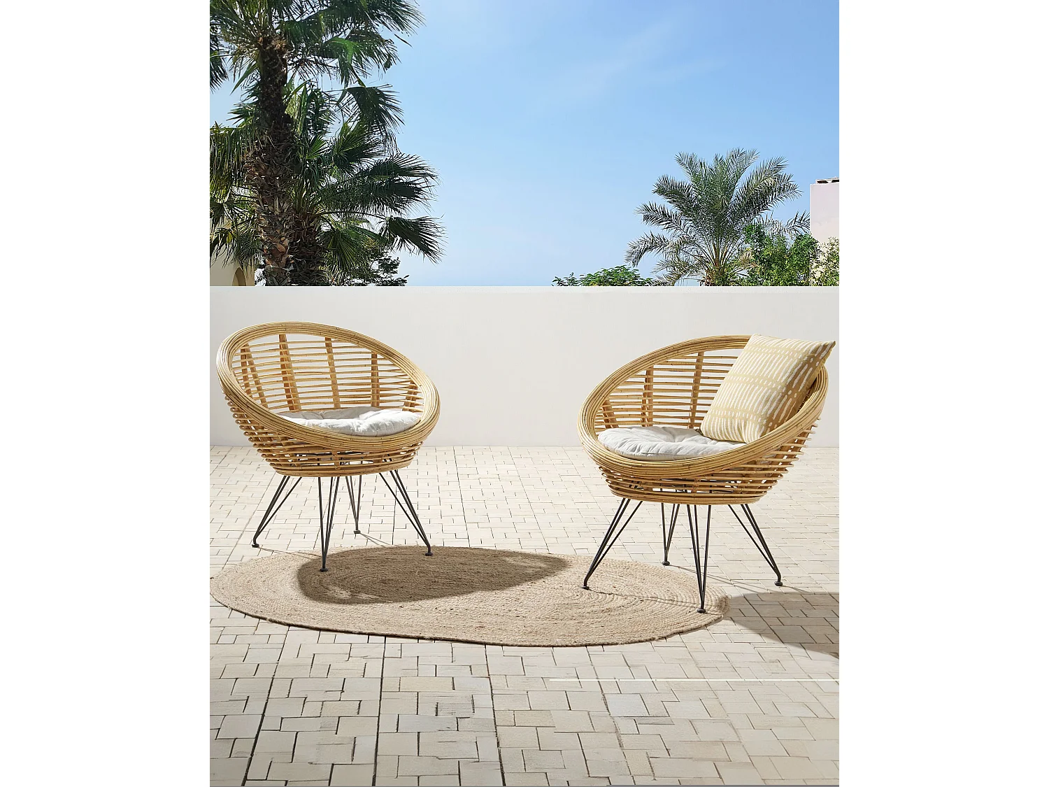 Set mit 2 Stühlen und Sitzkissen MARATEA Rattan Naturfarben