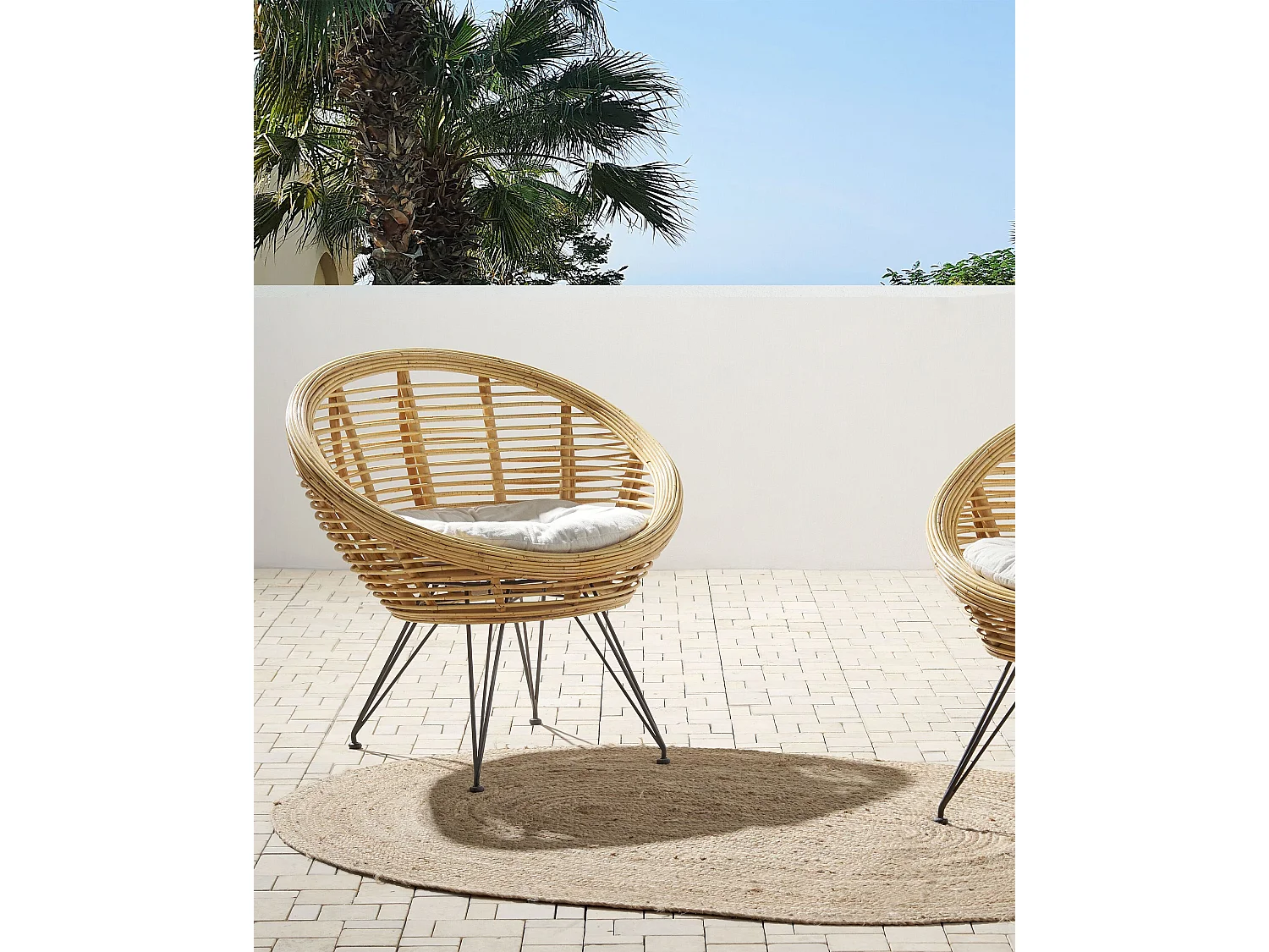 Lot de 2 chaises de jardin avec coussins MARATEA Rotin Naturel