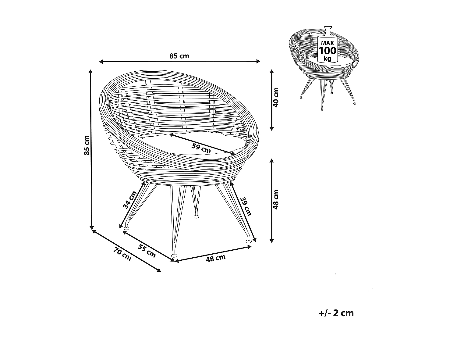 Chaise de jardin MARATEA Rotin Naturel