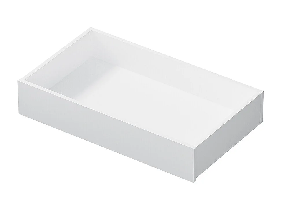 Kinderbett aus Massivholz 90x200 mit 2 Schubladen und Lattenrost in moderner Holzoptik mit weißer Basis.