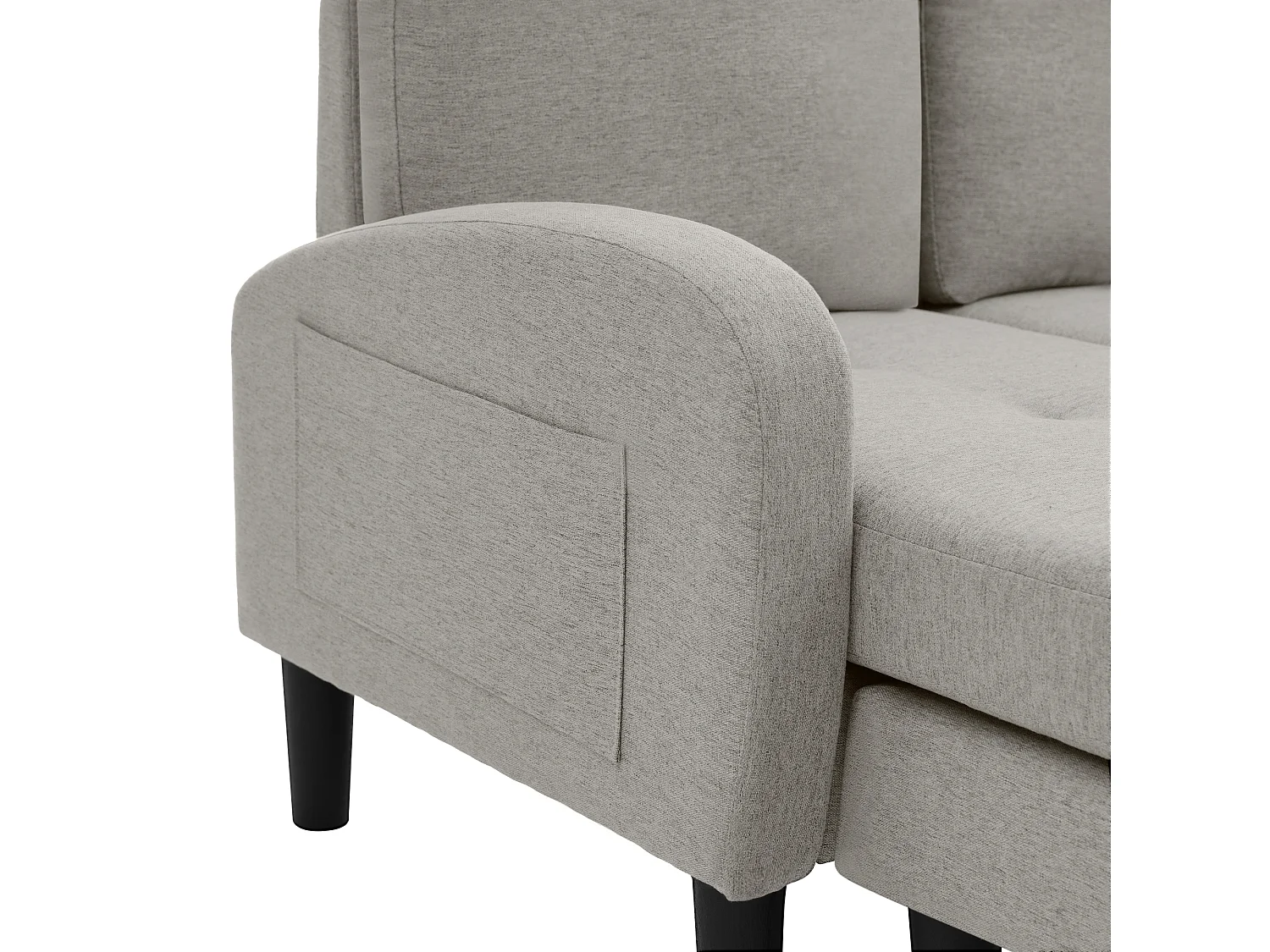 Canapé d'angle en forme de L, 166 x 118 x 77 cm, tissu en coton respirant, pieds en plastique, design modulaire,gris