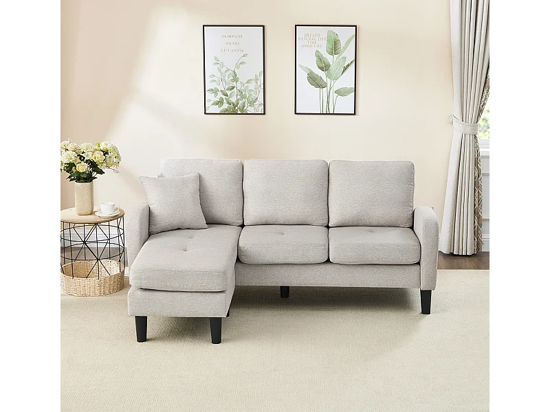 L-förmiges Ecksofa mit Chaiselongue – Dreisitzer-Sofa, 166 x 118 x 77 cm, atmungsaktiver Baumwoll-Leinen-Mischstoff