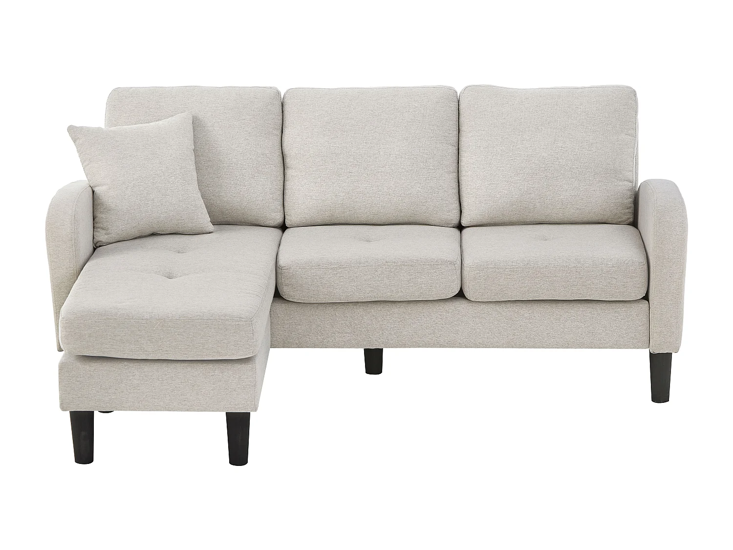 Canapé d'angle en L avec méridienne — Canapé 3 places, dimensions : 166 x 118 x 77 cm, tissu en coton et lin respirant, pieds en plastique，Beige Gris