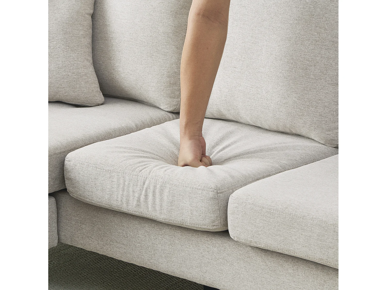 Canapé d'angle en L avec méridienne — Canapé 3 places, dimensions : 166 x 118 x 77 cm, tissu en coton et lin respirant, pieds en plastique，Beige Gris