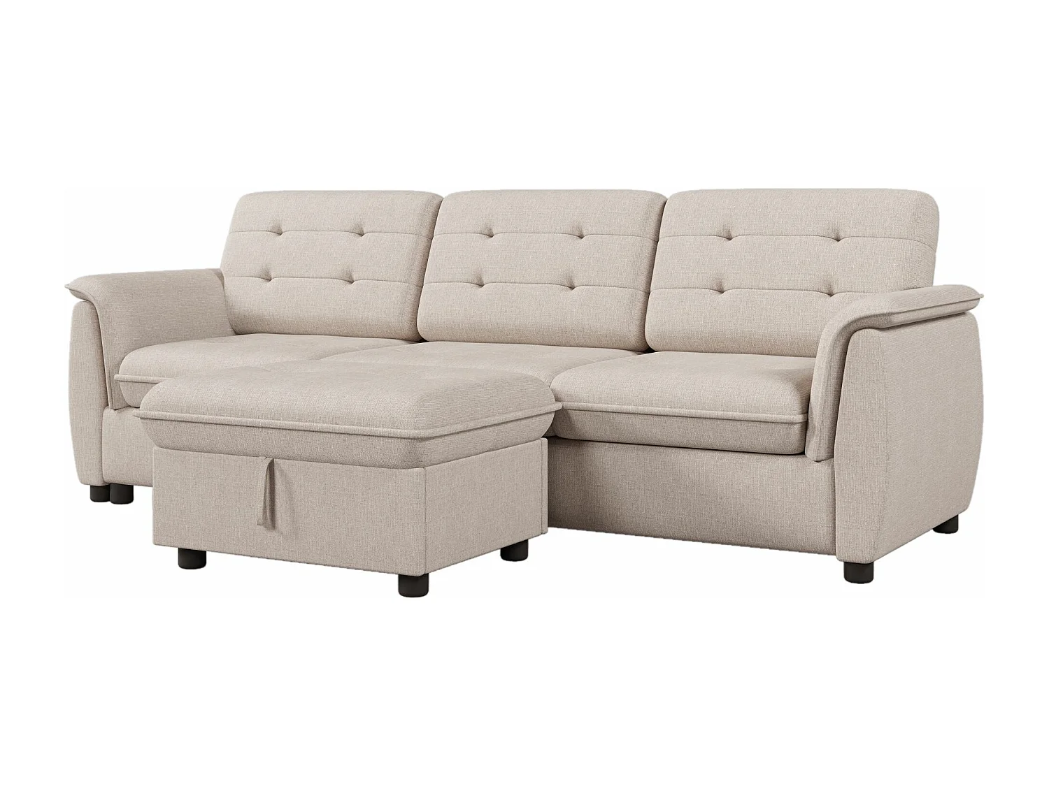 Divano angolare a L con poggiapiedi e pouf Contenitore, set