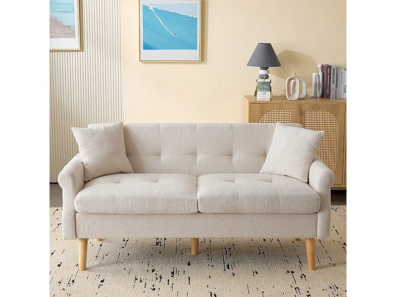 Diseño moderno, muebles tapizados, sofá doble, sofá tapizado con cojines gruesos, beige