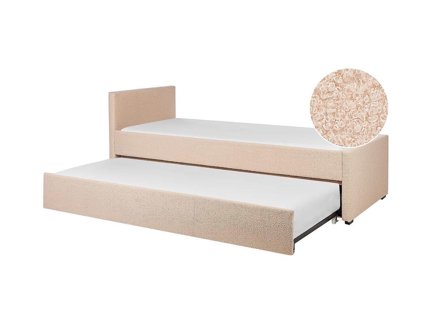 Lit gigogne Bouclé MARMANDE 80 x 200 cm Rose pêche