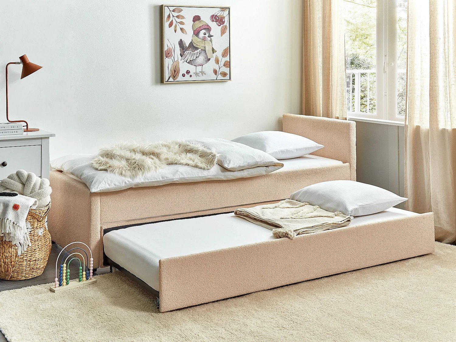 Ausziehbett Bouclé MARMANDE 80 x 200 cm Pfirsichrosa