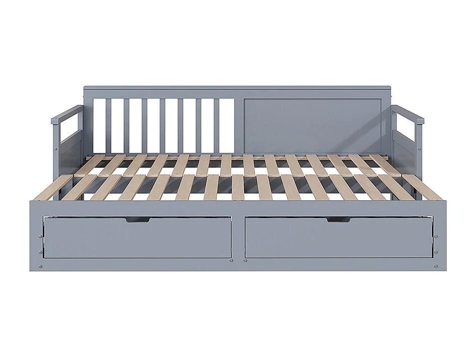 Lit gigogne multifonctionnel 2 en 1 90 (180) x 190, avec lit en pin, tiroirs , Gris