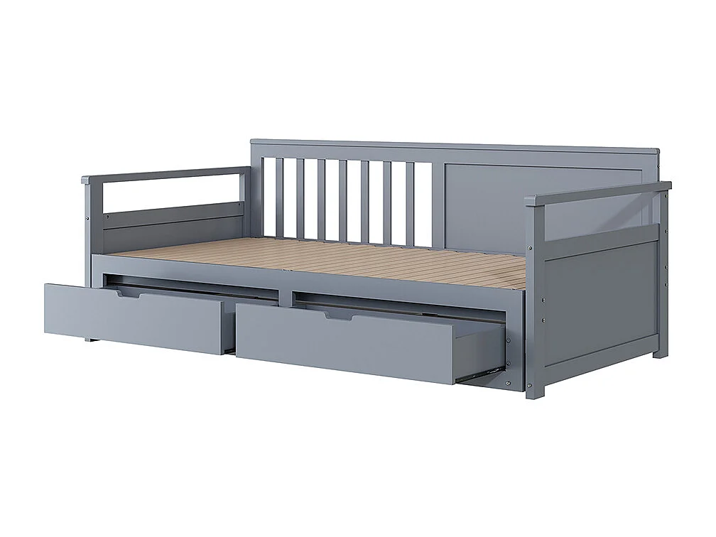 Lit gigogne multifonctionnel 2 en 1 90 (180) x 190, avec lit en pin, tiroirs , Gris