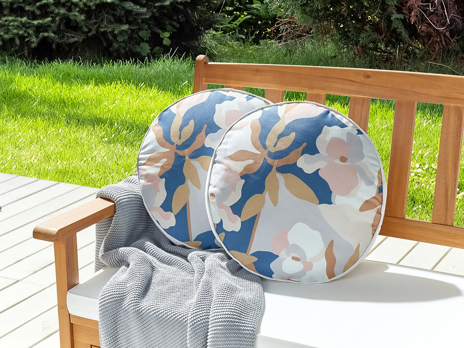 Gartenkissen bunt mehrfarbig ⌀ 40 cm mit floralem Motiv Outdoor 2er Set Verezzi