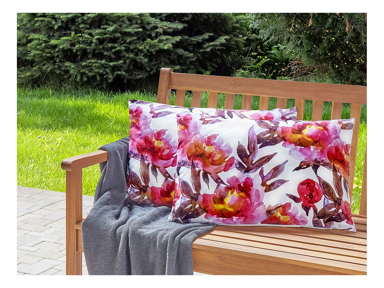 Gartenkissen 2er Set weiß / rosa rechteckig 40x60 cm Blumenmuster modern Lanrosso