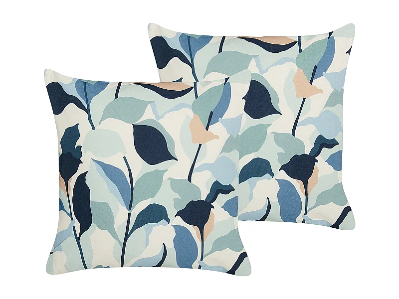 Lot de 2 coussins d'extérieur VEGLINO Motif de plante 45 x 45 cm Bleu