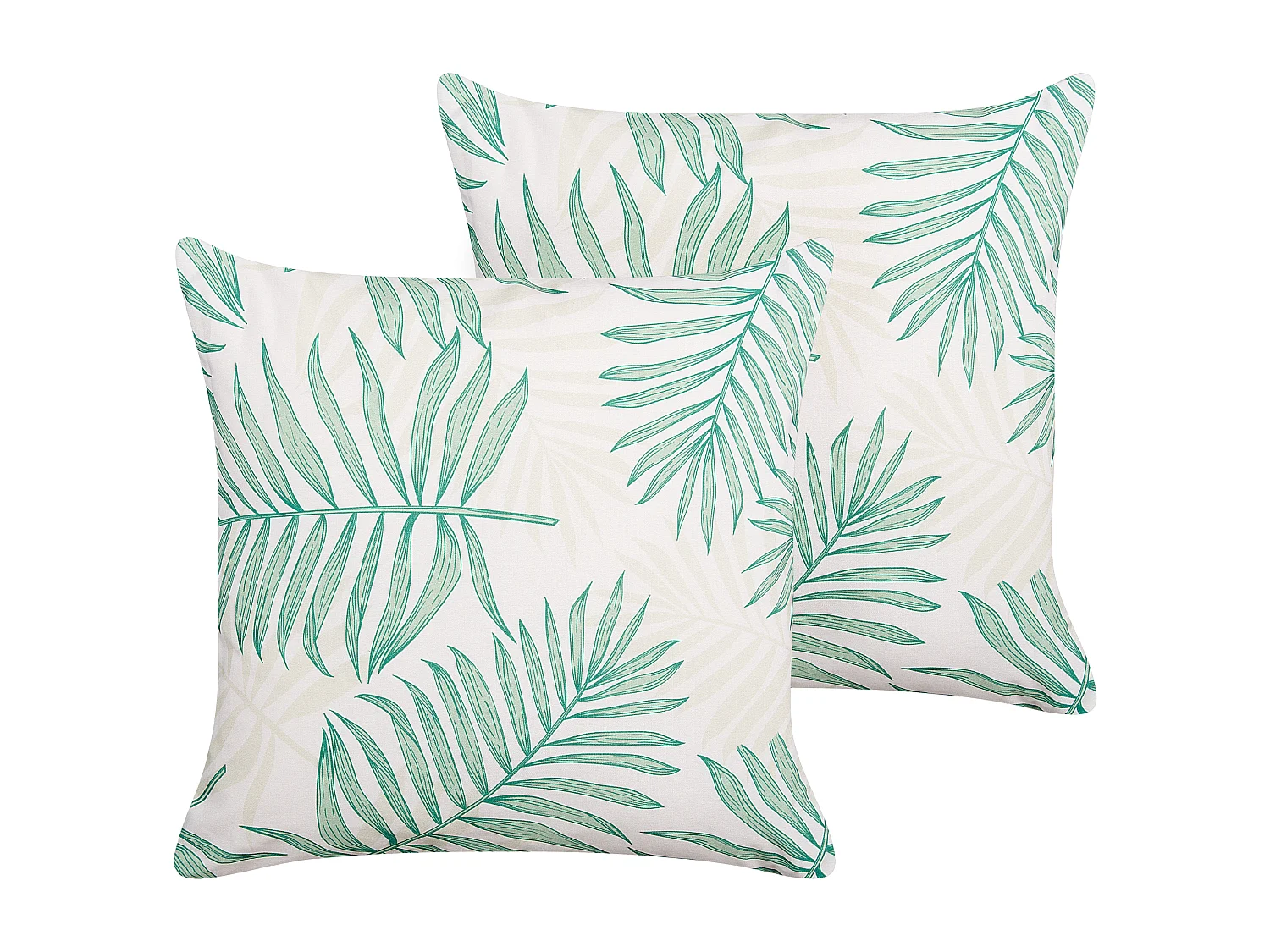 Set aus 2 Gartenkissen für den Außenbereich 45 x 45 cm Polyester Palmenblatt-Motiv Rechteckig Beige und Grün Poggio