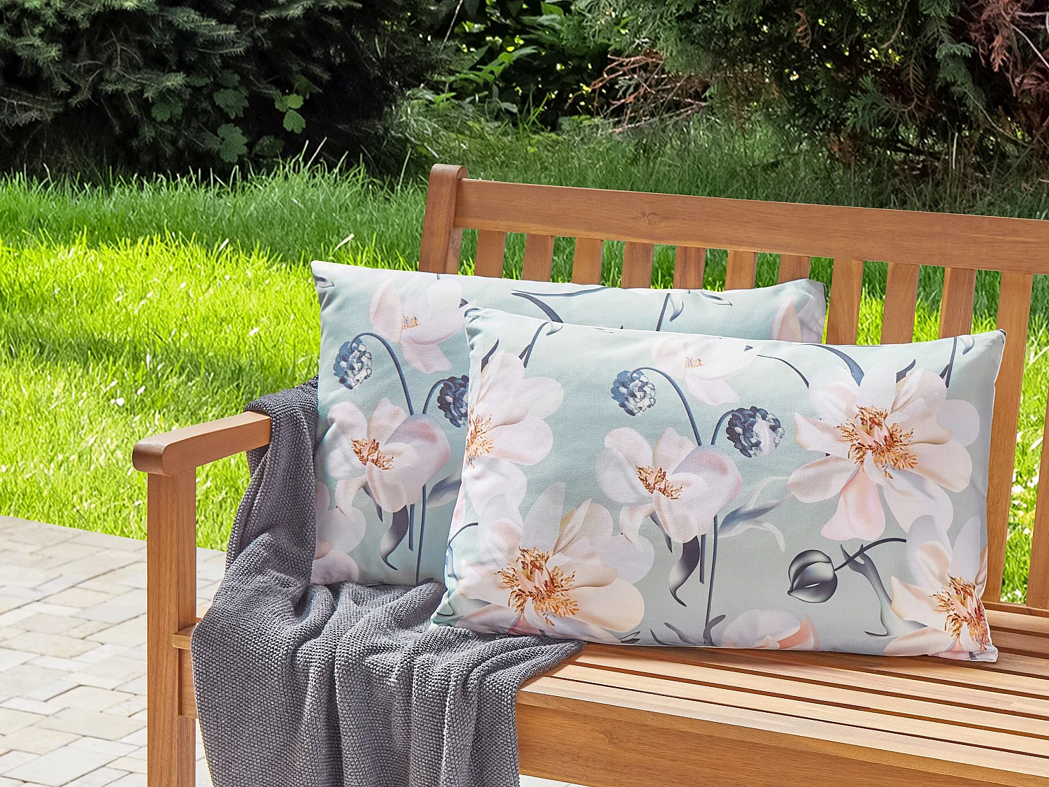 Set di 2 cuscini da esterno APRICALE Trama floreale 40 x 60 cm Blu