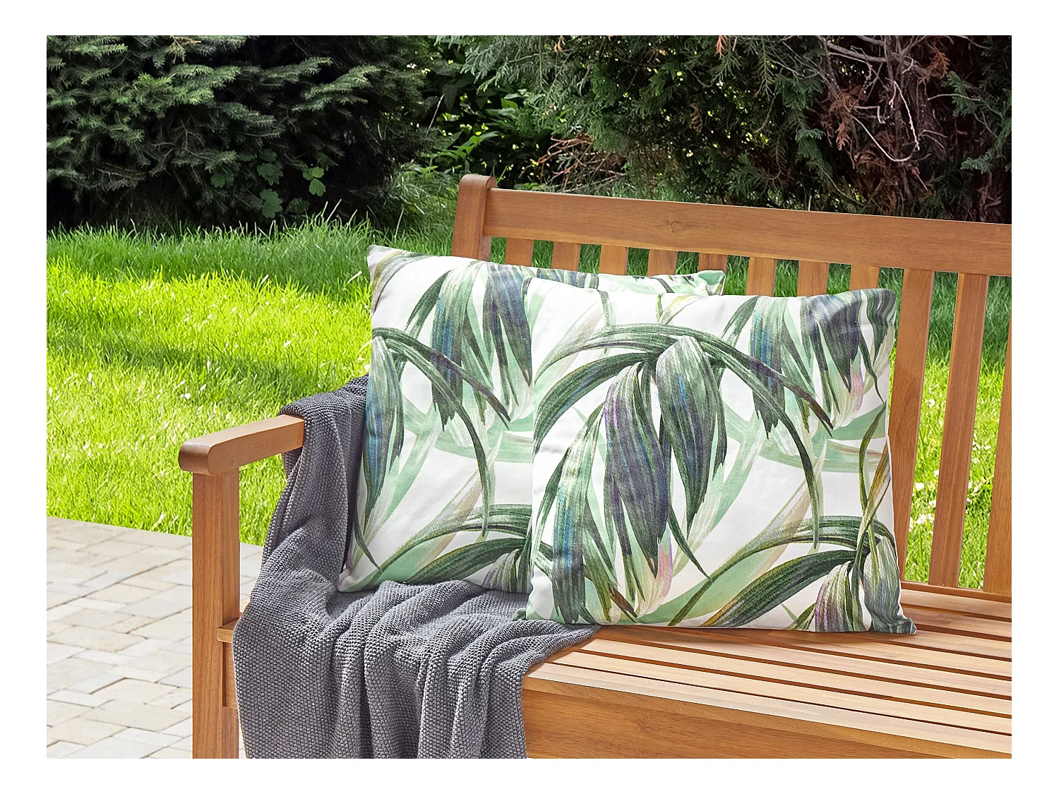 Set van 2 tuinkussens CALDERINA Bladpatroon 45 x 45 cm Groen