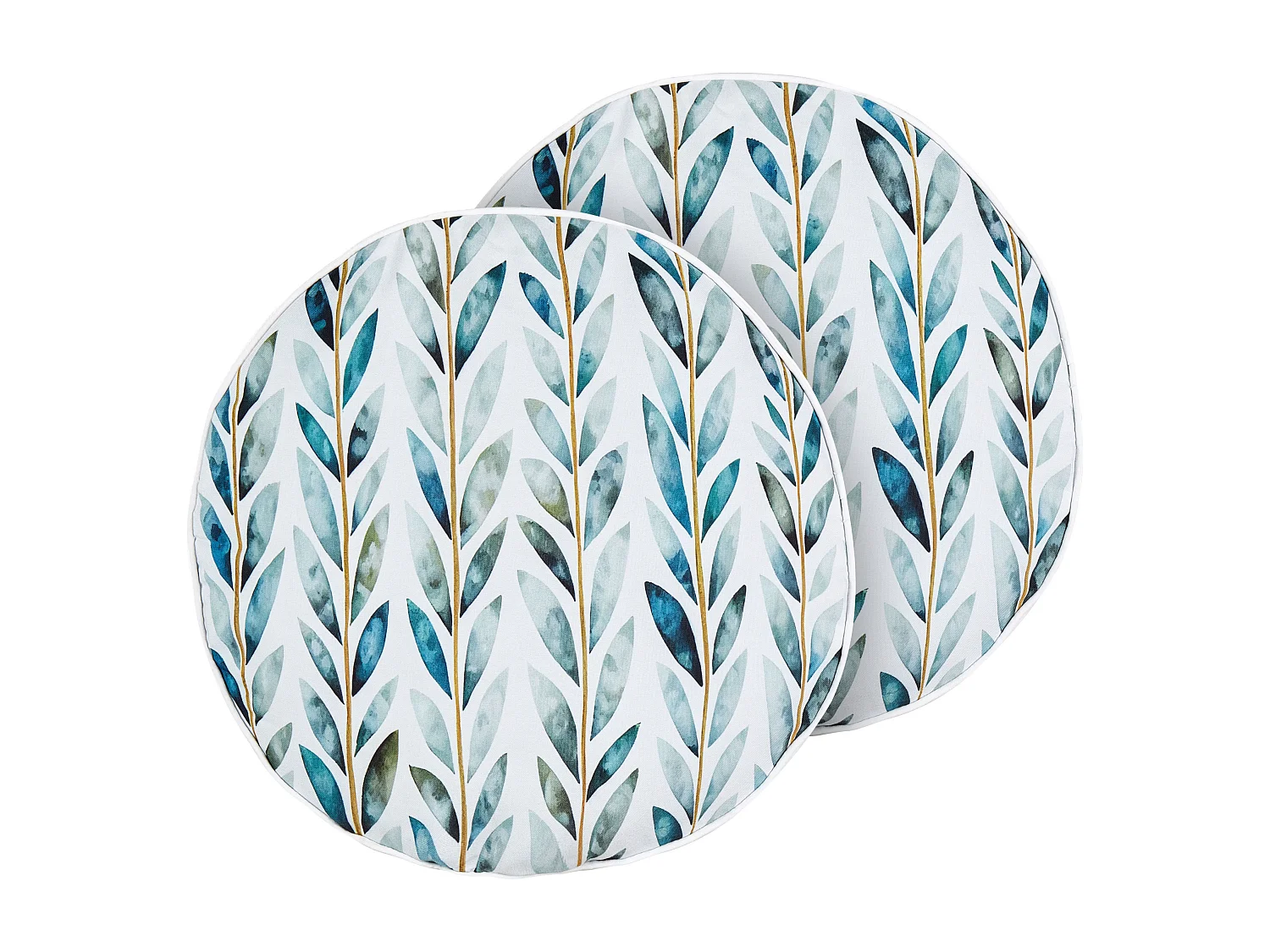 Gartenkissen weiß / grün ⌀ 40 cm 2er Set Blattmotiv Blattmuster Loano