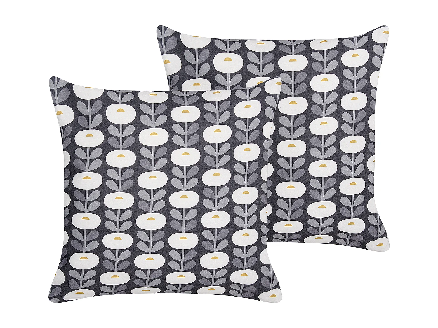 Gartenkissen grau / weiß 45 x 45 cm 2er Set Blumenmotiv Blumenmuster Valsorda