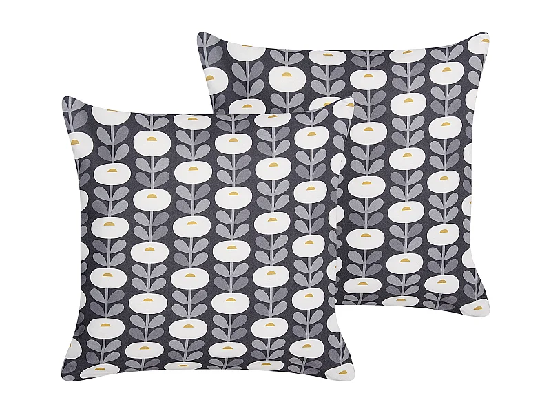 Gartenkissen grau / weiß 45 x 45 cm 2er Set Blumenmotiv Blumenmuster Valsorda