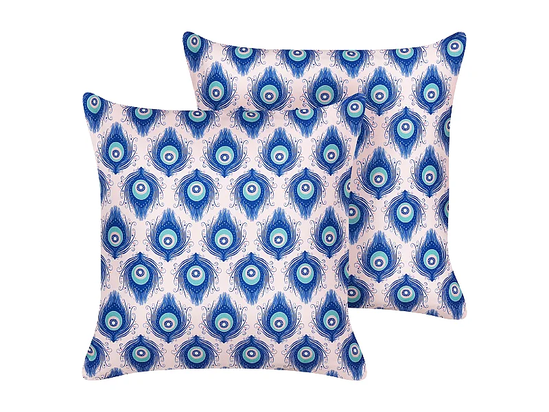 Gartenkissen 2er Set 45 x 45 cm Polyester Pfauenmuster Rechteckig Blau und Rosa Kissen für den Außenbereich Ceriana