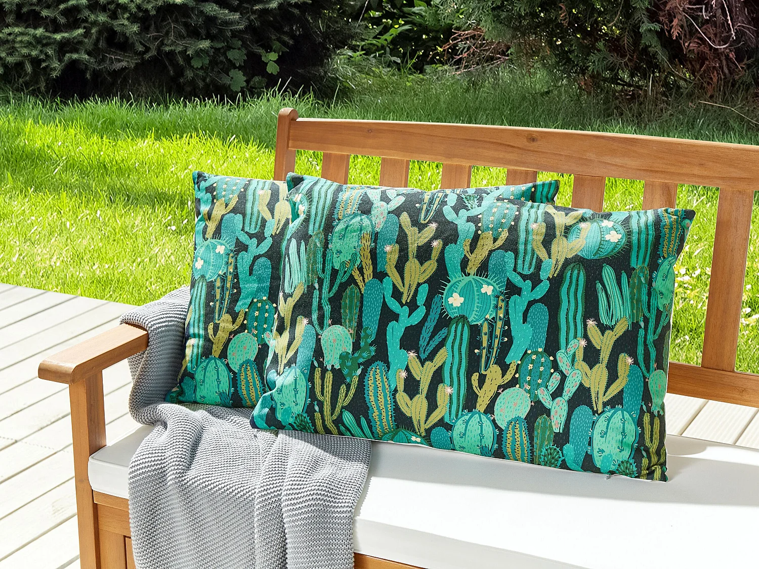 Lot de 2 coussins d'extérieur BUSSANA Motif de plante 40 x 60 cm Vert