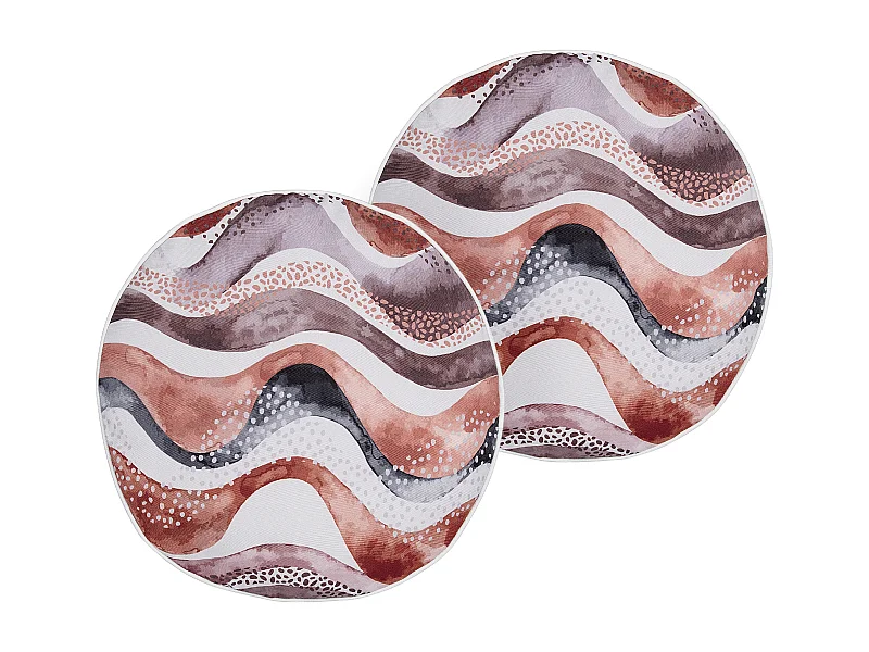 Set aus 2 Gartenkissen für den Außenbereich ⌀ 40 cm Polyester Abstraktes Motiv Wellenmuster Rund Braun Seborga