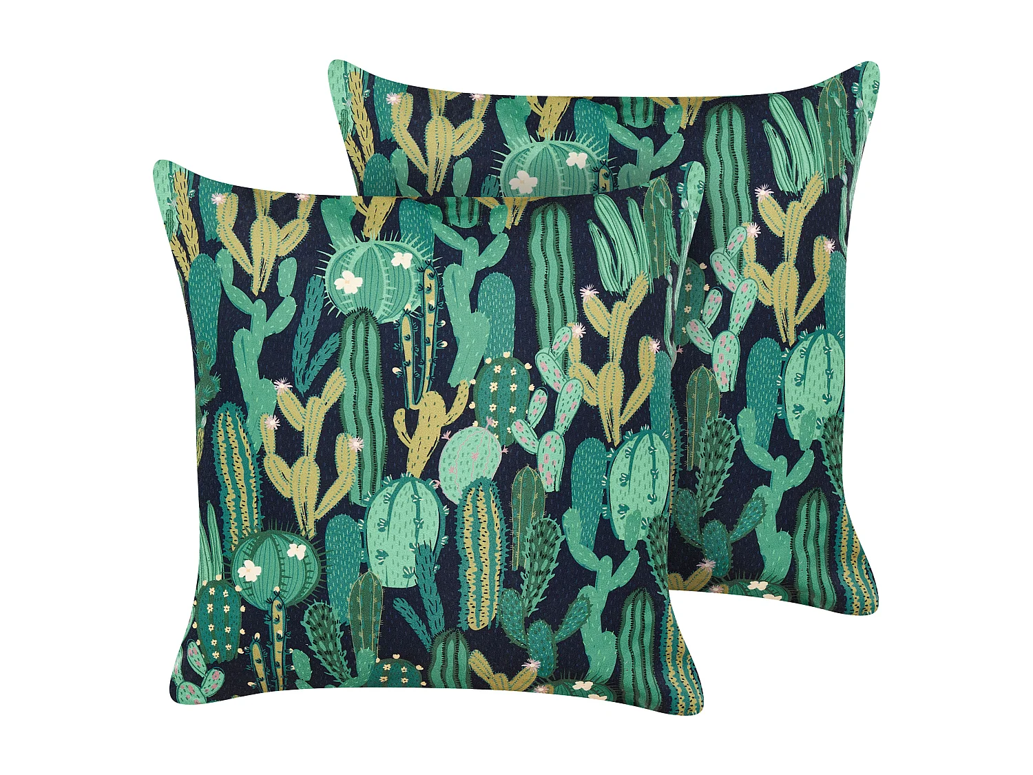 Gartenkissen 2er Set grün quadratisch 45x45 cm Pflanzenmuster Kaktus Bussana