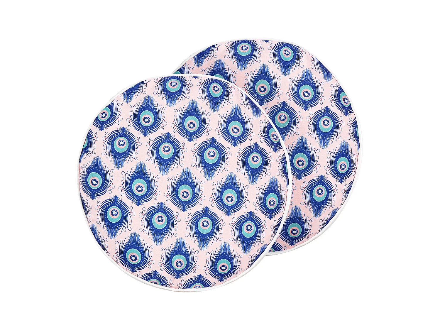 Gartenkissen 2er Set ⌀ 40 cm Rund Polyester Pfauenmuster Rechteckig Blau und Rosa Kissen für den Außenbereich Ceriana