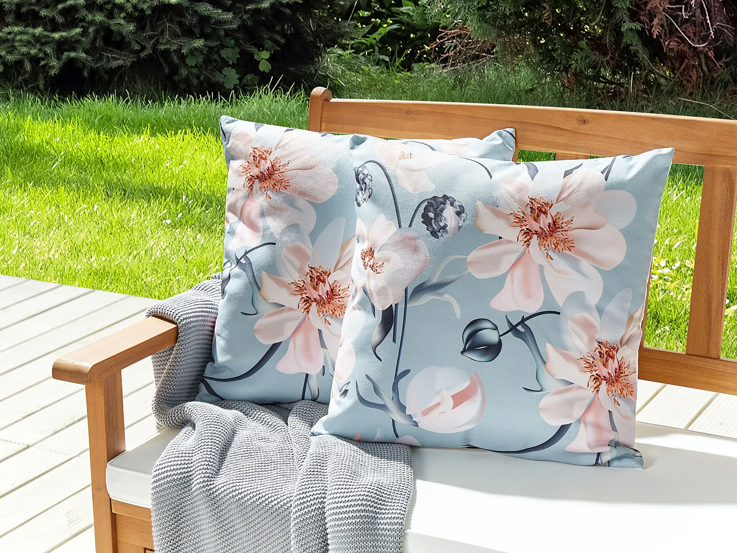 Set di 2 cuscini da esterno APRICALE Trama floreale 45 x 45 cm Blu