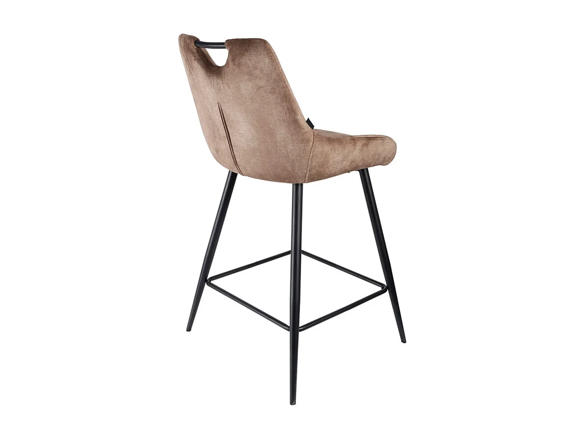 Lot 2 tabourets de bar en velours marron avec pied métal noir - BRANDY