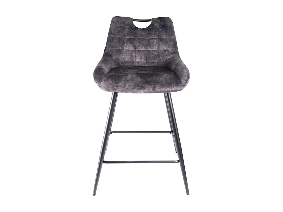 Lot 2 tabourets bar velours gris anthracite pied métal noir - BRANDY