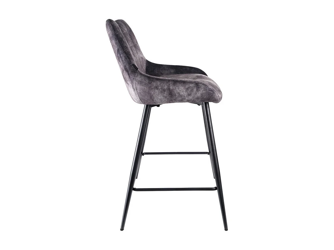 Lot 2 tabourets bar velours gris anthracite pied métal noir - BRANDY