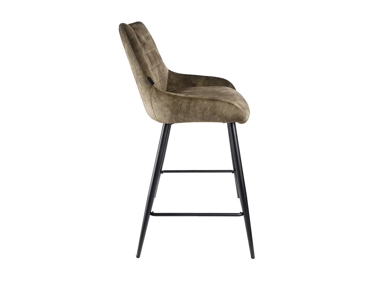 Lot 2 tabourets bar en velours vert kaki avec pied métal noir - BRANDY