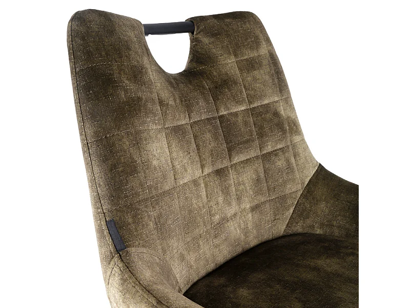 Lot 2 tabourets bar en velours vert kaki avec pied métal noir - BRANDY