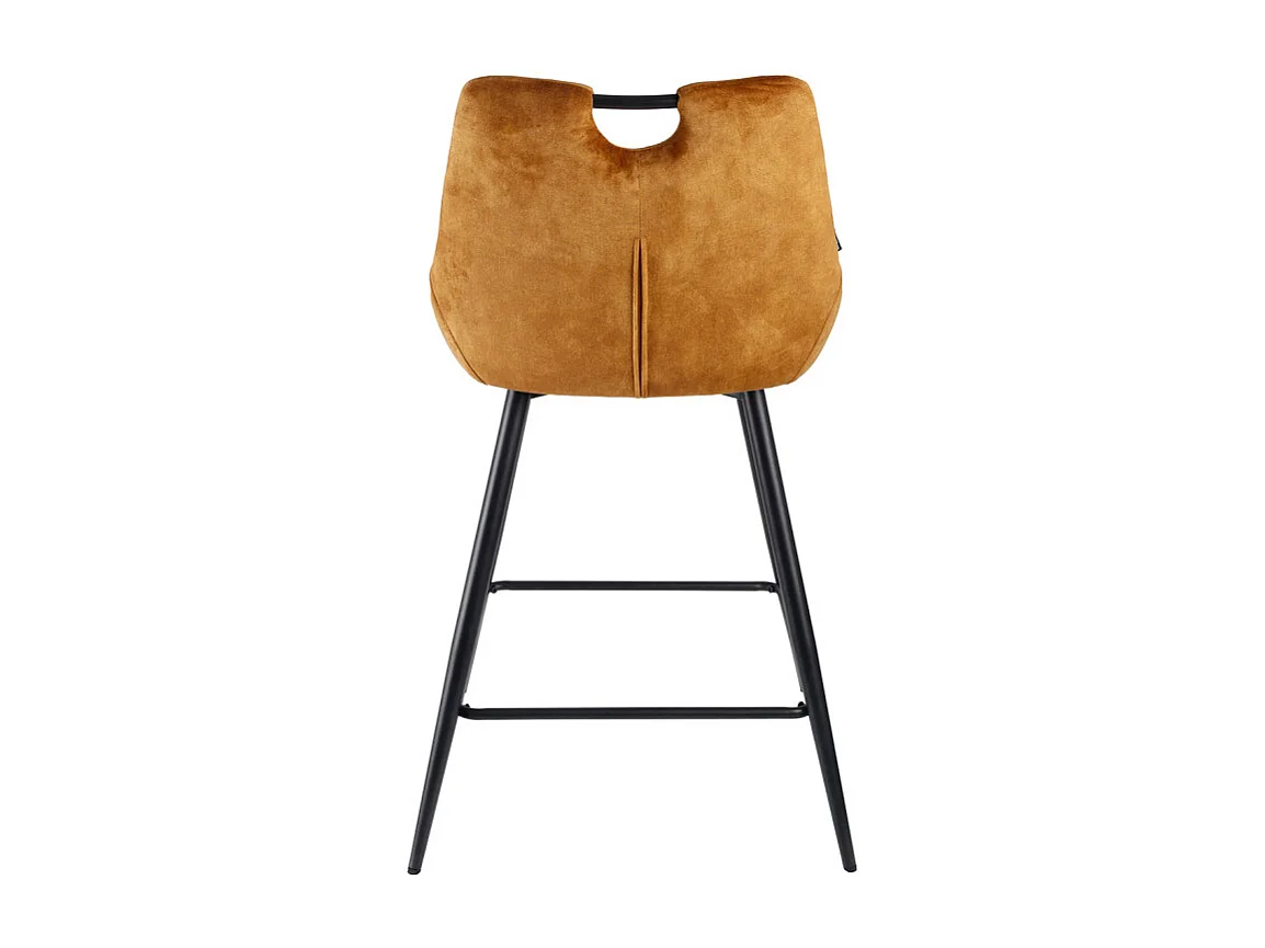 Lot 2 tabourets bar en velours jaune moutarde pied métal noir - BRANDY