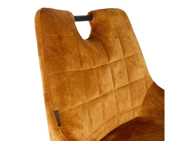 Lot 2 tabourets bar en velours jaune moutarde pied métal noir - BRANDY