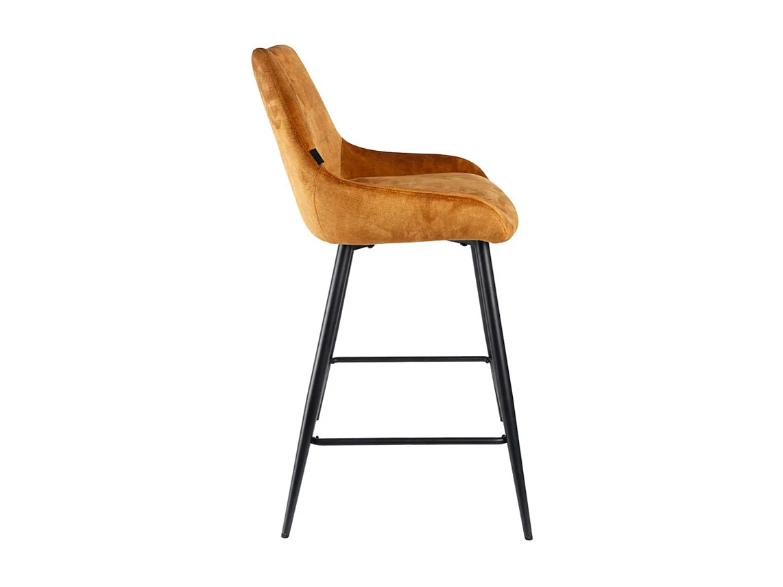 Lot 2 tabourets bar en velours jaune moutarde pied métal noir - BRANDY