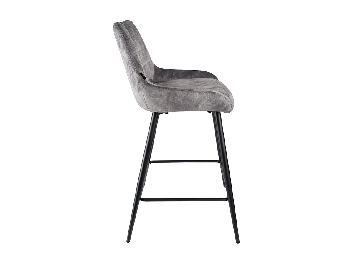 Lot 2 tabourets de bar en velours gris clair pied métal noir - BRANDY