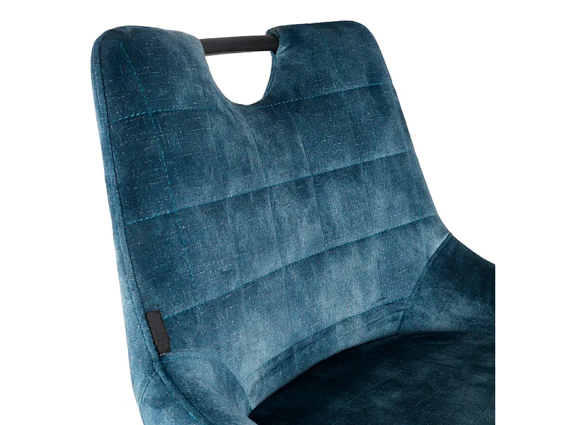 Lot 2 tabourets de bar en velours bleu canard pied métal noir - BRANDY