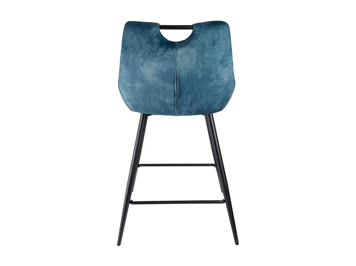 Lot 2 tabourets de bar en velours bleu canard pied métal noir - BRANDY